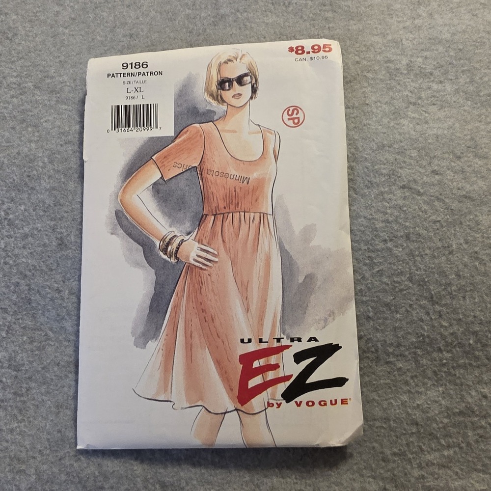 Vogue Ultra EZ Women's Dress Sewing Pattern 9186 Size L-XL Contemporary Original